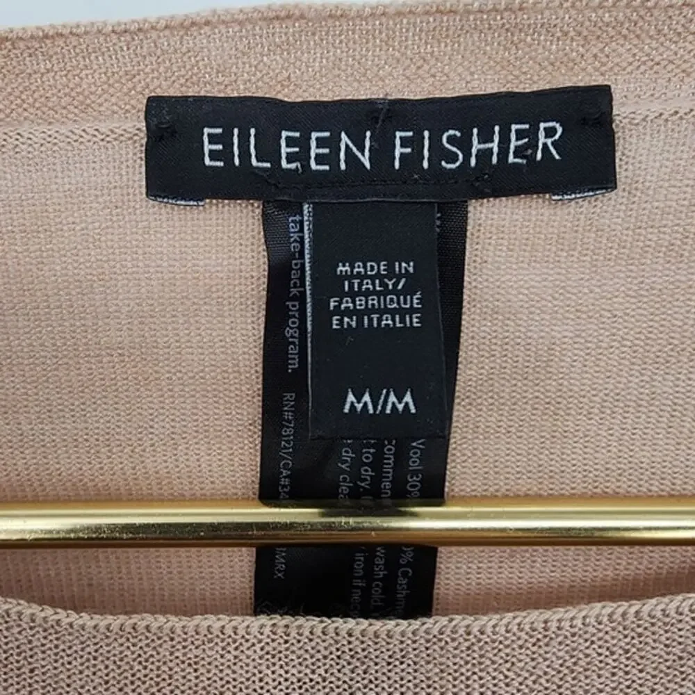 Eileen Fisher Seamless Merino Silk Cashmere Bateau Neck Sweater Size Medium Tan‎
